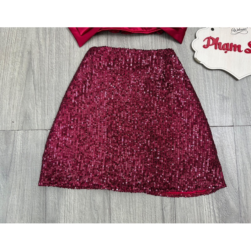 Set áo ống cúp nơ+ chân váy kim sa