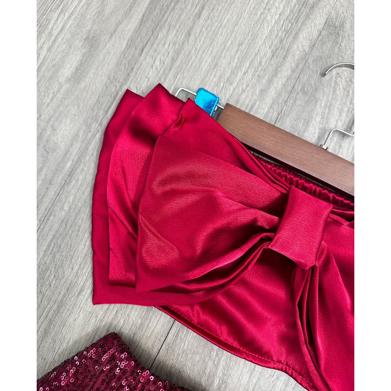 Set áo ống cúp nơ+ chân váy kim sa