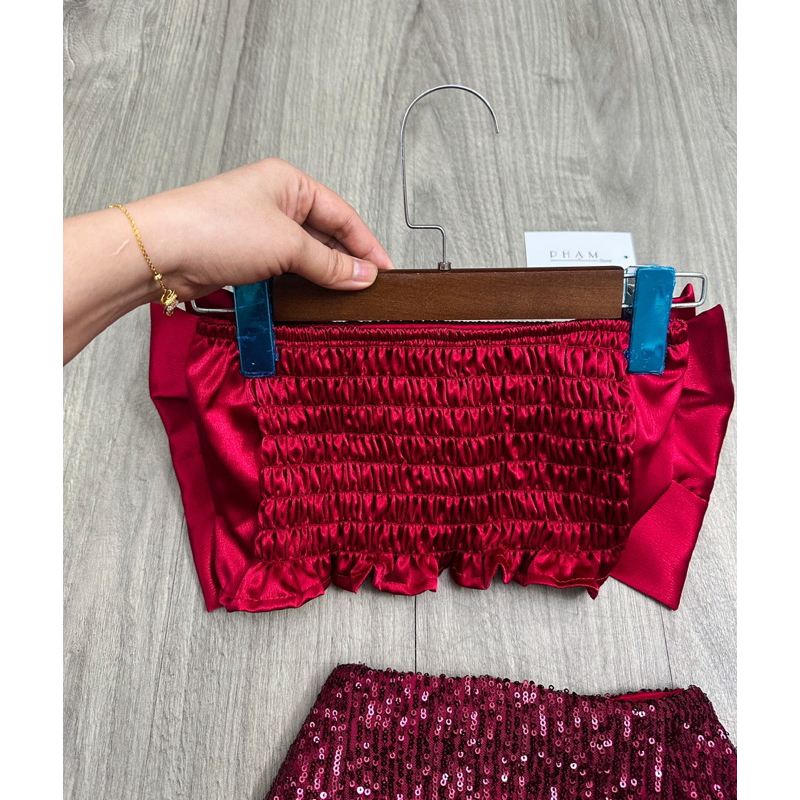 Set áo ống cúp nơ+ chân váy kim sa