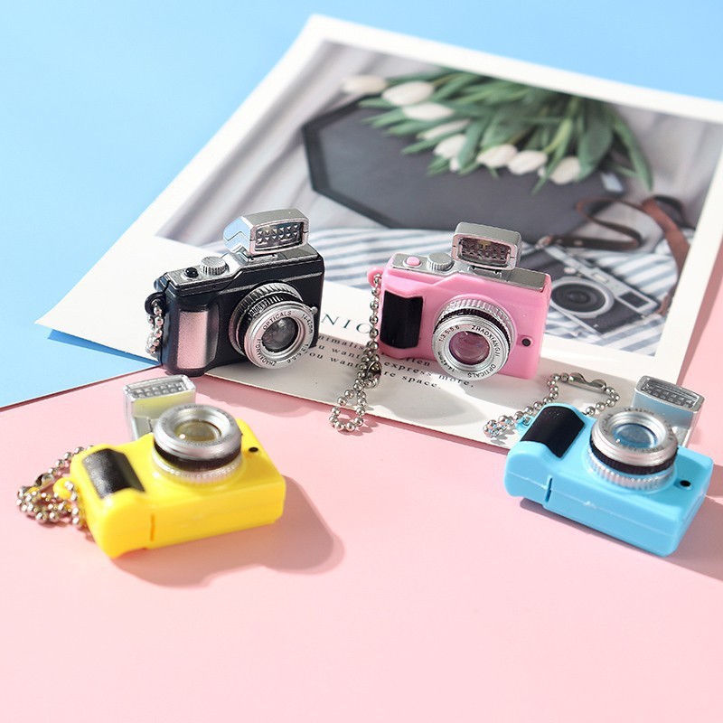 Mô hình móc khoá máy ảnh cực xinh trang trí mặt hình máy ảnh mini có đèn và âm thanh vui nhộn