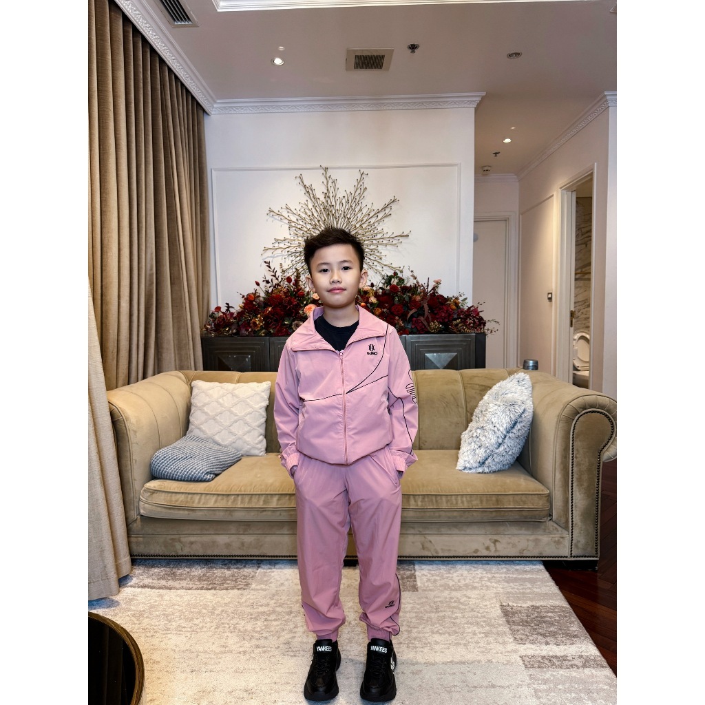 Bộ đồ thu đông cho bé trai, bé gái GUNO 23DBK05 tay sọc chéo lưới, quần áo gió thể thao trẻ em