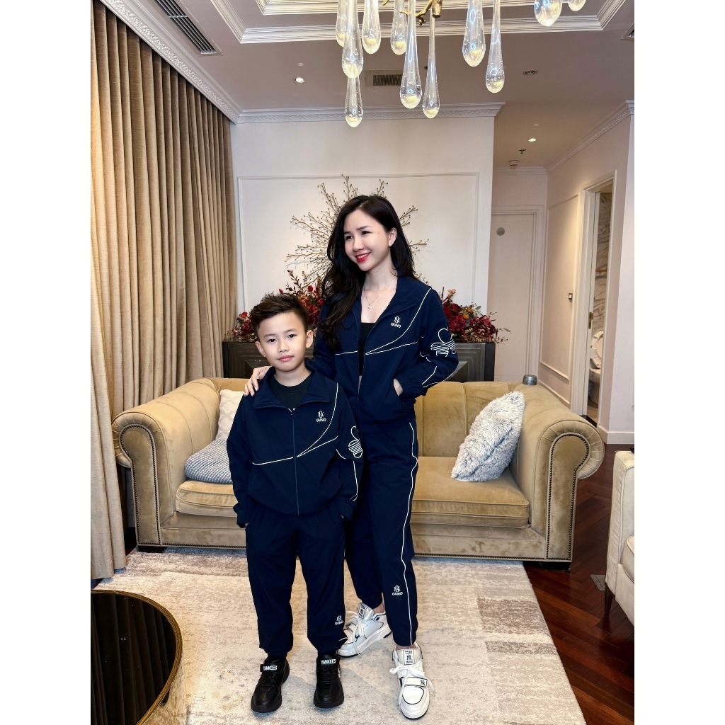 Bộ đồ thu đông cho bé trai, bé gái GUNO 23DBK05 tay sọc chéo lưới, quần áo gió thể thao trẻ em