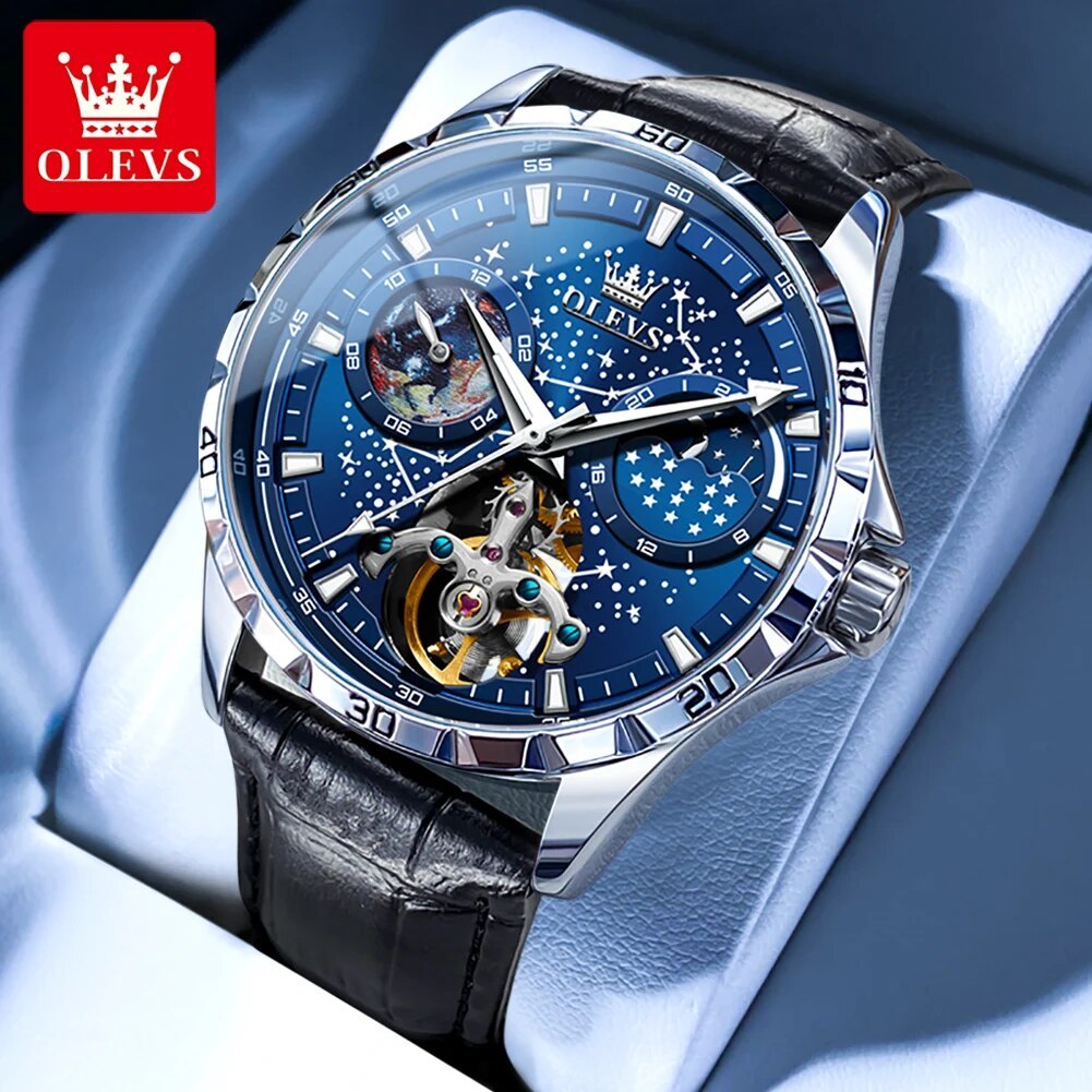 Đồng Hồ Cơ Nam Đẹp Fullbox Chính Hãng Olevs, Mặt Kính Chống Trầy Xước, Chống Nước 3ATM, Mặt Dạ Quang Ban Đêm