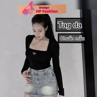 Áo body nữ tay dài cổ vuông, áo kiểu nữ phối logo sang chảnh G426