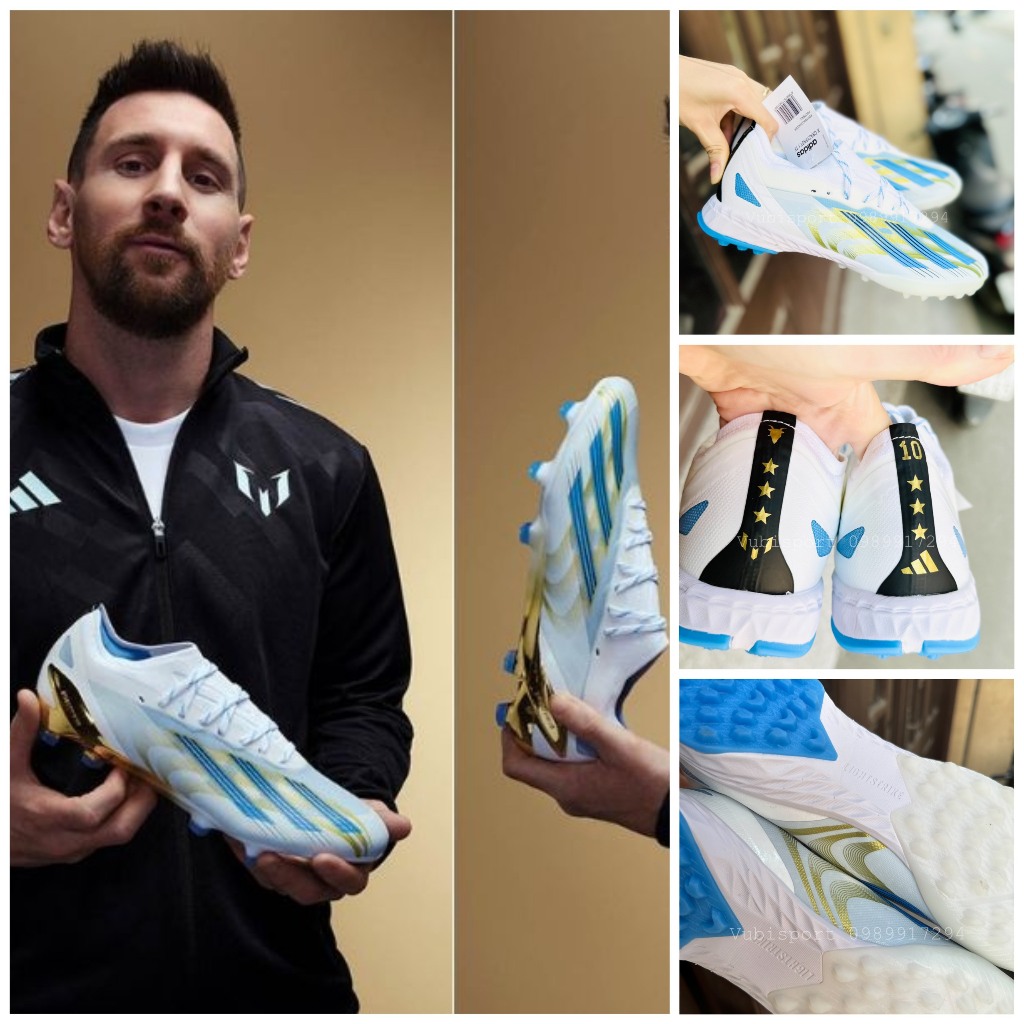 Giày bóng đá sân cỏ nhân tạo X Crazyfast Messi "Las Estrellas" màu trâng xanh 3 sao