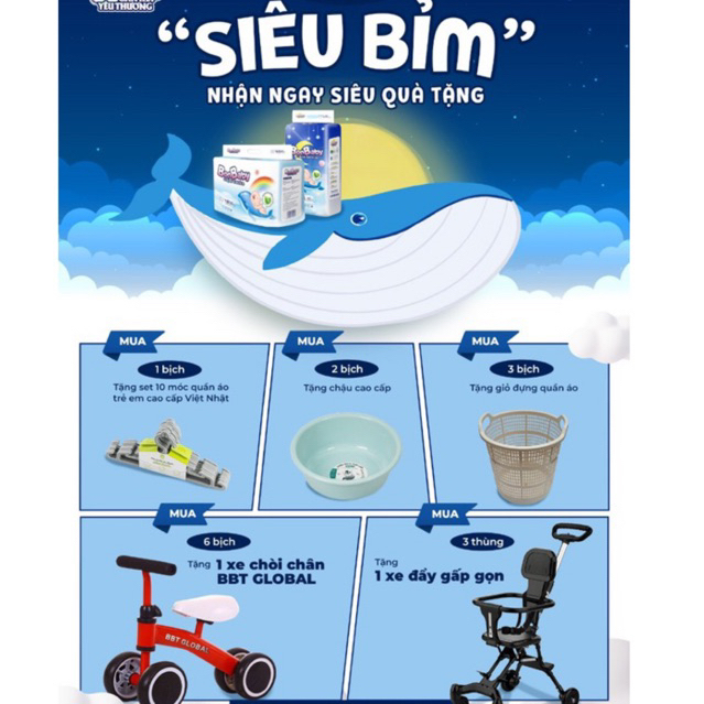 Tã/Bỉm Quần/Dán Bonbaby Cá Heo Công Nghệ Đệm Mây Mềm Mại Thoải Mái & Chống Hằn Full Size