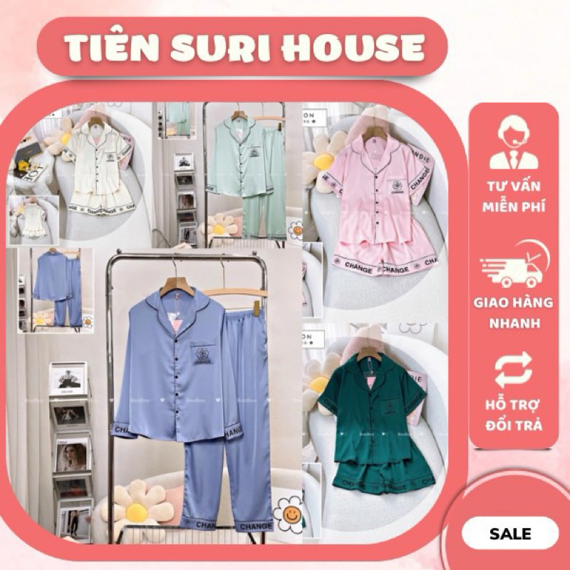 Pyjama Size XL 60-72kg Lụa Latin Trơn Phối Chữ Cao Cấp Booboo- Tiên Suri House