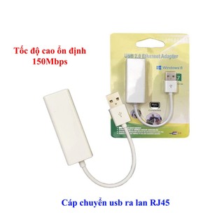 Cáp Usb Ra Lan, Usb to lan 2.0 biến cổng usb thành cổng mạng RJ45 Tốc độ cao 150 Mbps