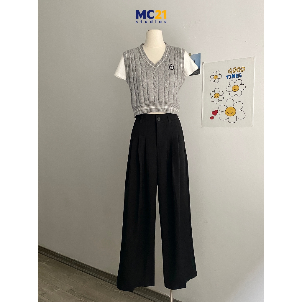 Quần vải ống rộng MC21.STUDIOS dáng suông bigsize lưng cạp cao Ulzzang pants Streetwear Hàn Quốc Q3801