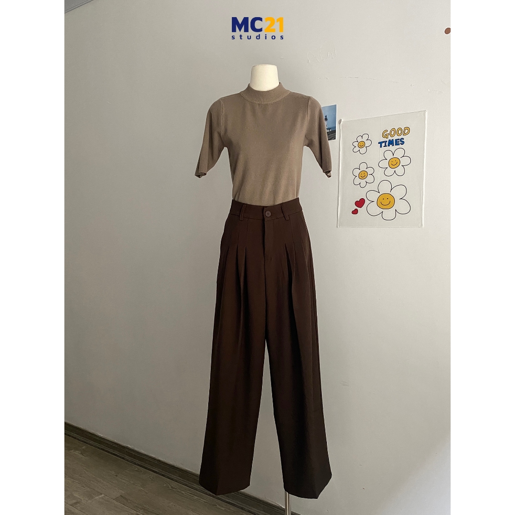 Quần vải ống rộng MC21.STUDIOS dáng suông bigsize lưng cạp cao Ulzzang pants Streetwear Hàn Quốc Q3801