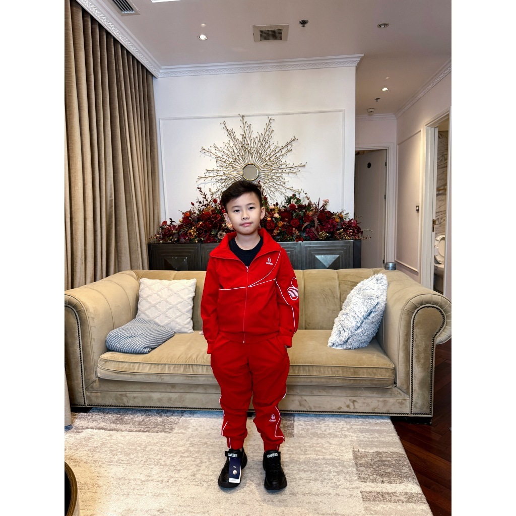 Bộ đồ thu đông cho bé trai, bé gái GUNO 23DBK05 tay sọc chéo lưới, quần áo gió thể thao trẻ em