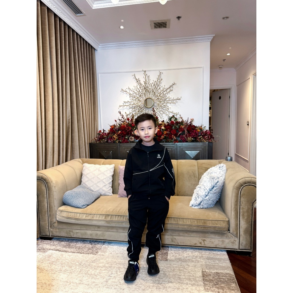 Bộ đồ thu đông cho bé trai, bé gái GUNO 23DBK05 tay sọc chéo lưới, quần áo gió thể thao trẻ em