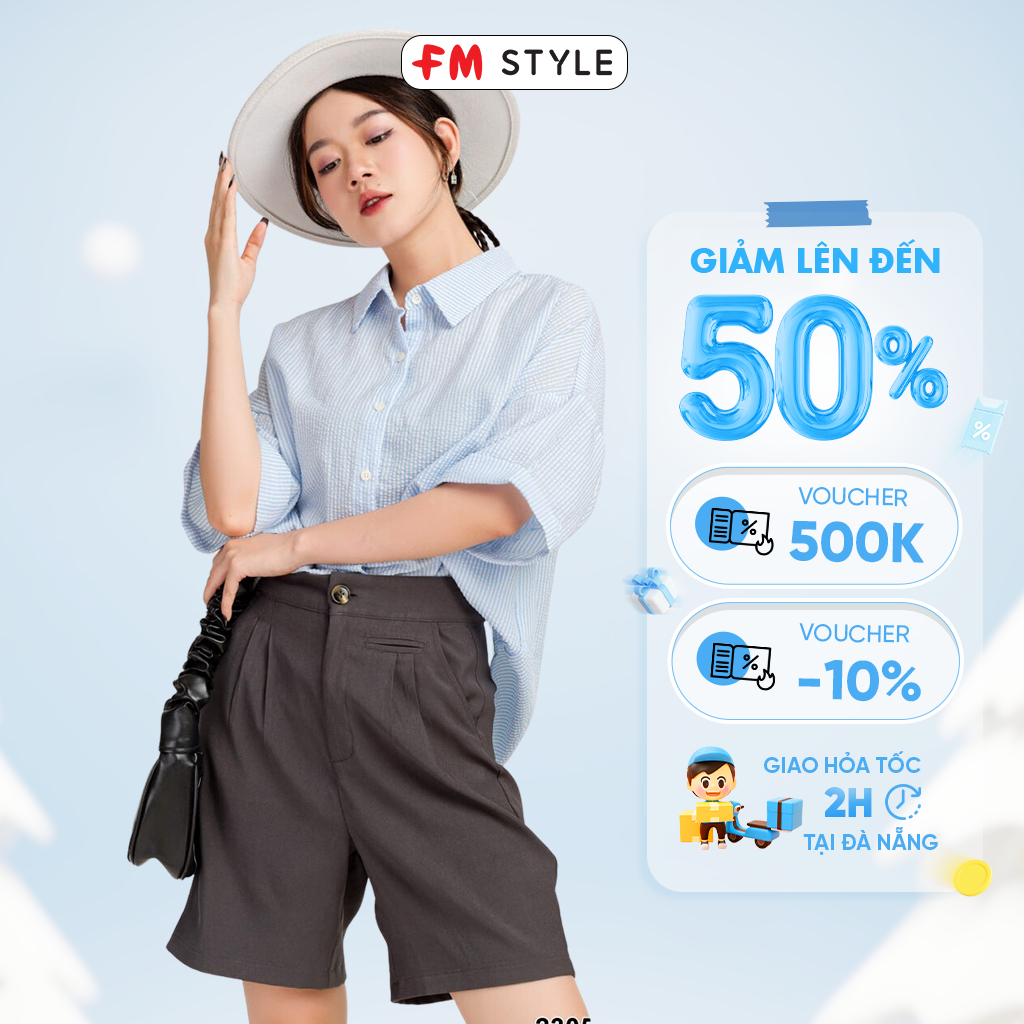 Áo sơ mi nữ FM STYLE hoạ tiết soc kẻ tay ngắn gập lai form rộng mặc 4 màu thời trang phong cách Hàn Quốc 23051064