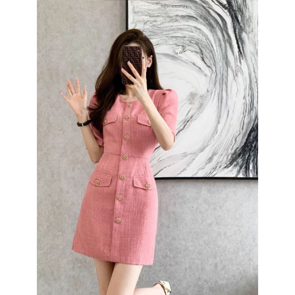 🔥M13 - Váy Dạ Tweed Hồng Cao Cấp, Váy Thiết Kế 2 Lớp Váy Xoè, Dáng Eo Thon Gọn Trẻ Trung by Belly Clothing