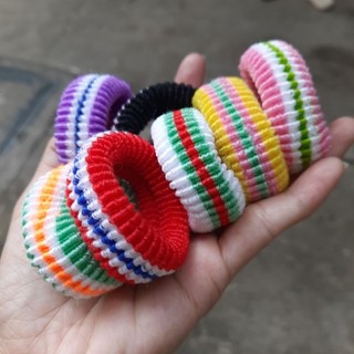 Túi 10 thun cột tóc sọc màu dày dặn (bản 1.5cm)