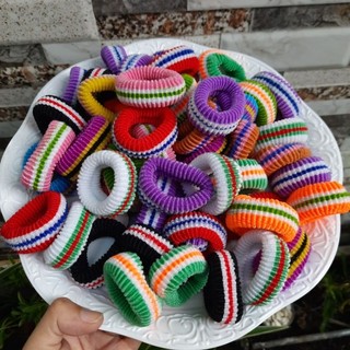 Túi 10 thun cột tóc sọc màu dày dặn (bản 1.5cm)