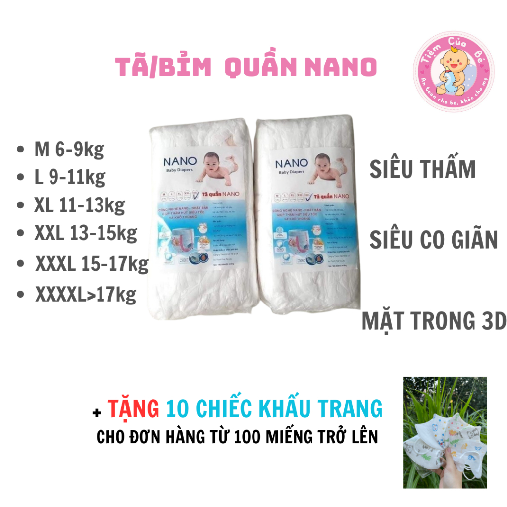 COMBO 50-100 MIẾNG Bỉm quần Nano cho bé đủ size từ M tới XXXL