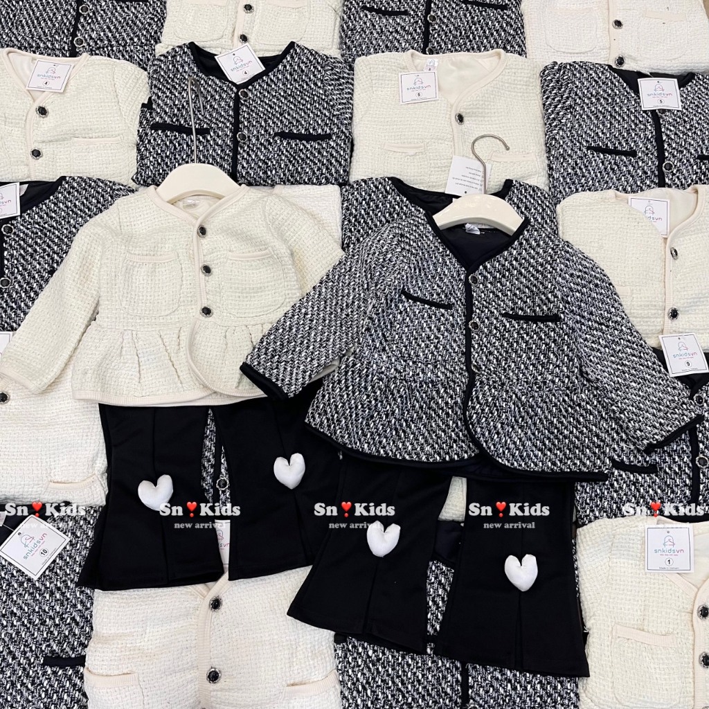 Bộ thu đông bé gái , sét bộ áo dạ dáng babydoll phối quần Xleo đính tim cho bé gái 10-30kg