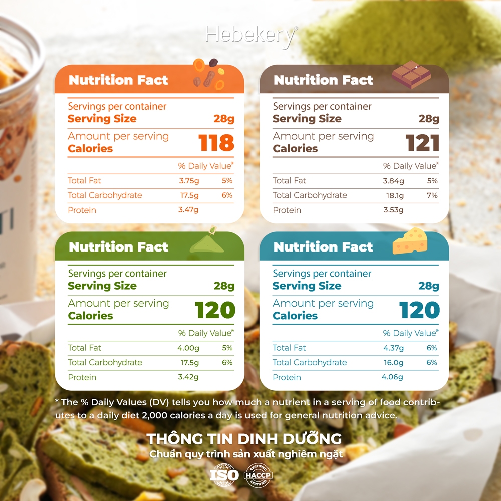COMBO Trải Nghiệm 4 Hũ Biscotti Nguyên Cám Low Calories  - Bánh Ngũ Cốc Ăn Kiêng Lành Mạnh Hebekery