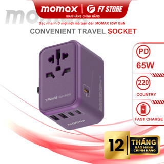 Bộ sạc du lịch đa năng Momax UA8 1-World 65W GaN 5 Ports + AC 100-250V 2500W sạc nhanh, phù hợp ổ cắm hơn 200 quốc gia