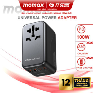 Bộ sạc du lịch Momax UA10 1-World 100W GaN 4 Ports + AC 100-250V 2500W sạc nhanh phù hợp với ổ cắm hơn 200 quốc gia