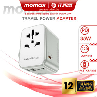 Bộ sạc du lịch Momax UA9 1-World 35W 5 hợp ổ cắm toàn cầu hơn 200 quốc giaPorts + AC 100-250V sạc nhanh, đa năng, thích