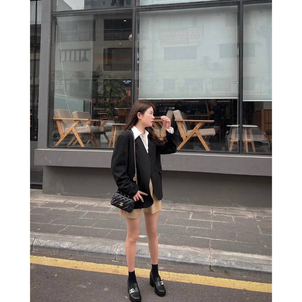 Áo blazer nữ Chililuu Áo vest nữ vạt tròn dài tay khoác ngoài hai lớp sang chảnh năng động