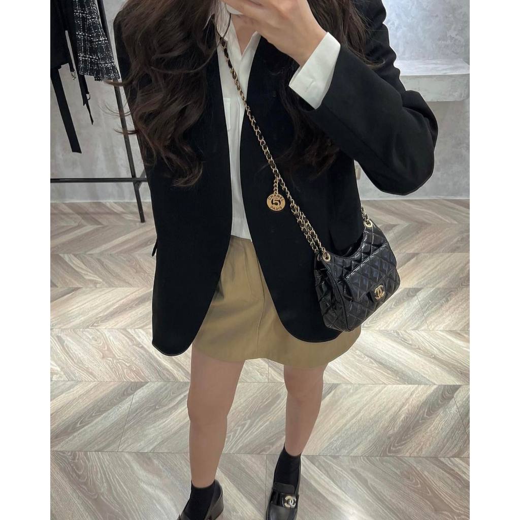 Áo blazer nữ Chililuu Áo vest nữ vạt tròn dài tay khoác ngoài hai lớp sang chảnh năng động