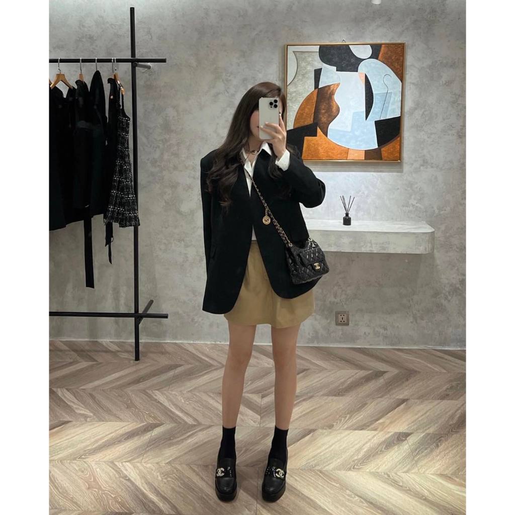 Áo blazer nữ Chililuu Áo vest nữ vạt tròn dài tay khoác ngoài hai lớp sang chảnh năng động