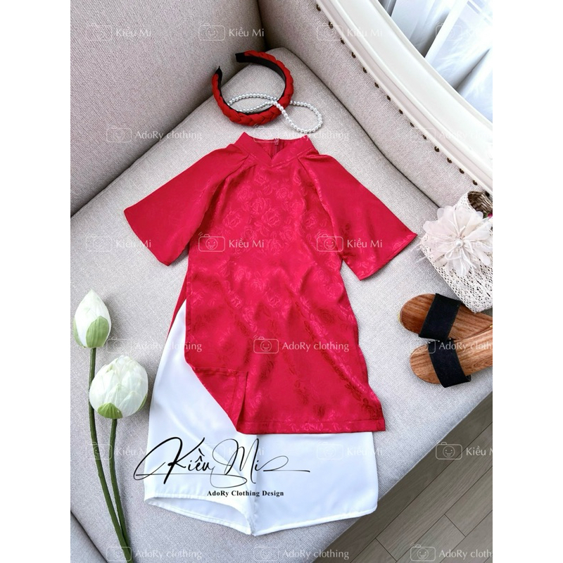Áo dài gấm cổ trụ cách tân gấm cao cấp cho bé 10-36kg