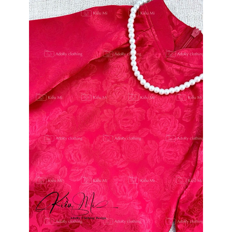 Áo dài đỏ chất gấm siêu đẹp 2023