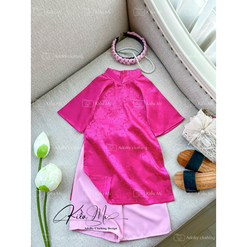 Áo dài cổ trụ gấm xinh cho bé 8-41kg