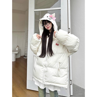 Áo khoác phao Hello Kitty màu trắng thời trang nữ siêu xinh