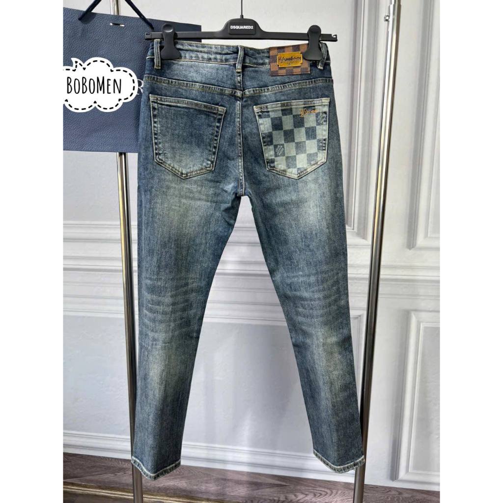 Quần jean nam dài cao cấp BoBoMen co giãn màu xám chất đẹp phom slimfit ống côn túi in hoạ tiết trẻ trung