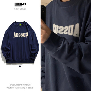 Áo Sweater Nam In Họa Tiết Chữ Aussup HeiLit Nỉ Bông Form Rộng Cổ Tròn