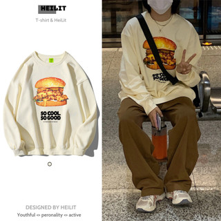 Áo Sweater Nam In Họa Tiết Hình Pizza HeiLit Nỉ Bông Form Rộng Cổ Tròn