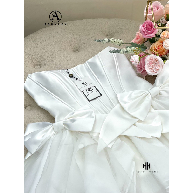 Đầm cup xòe họa tiết nơ voan luxury