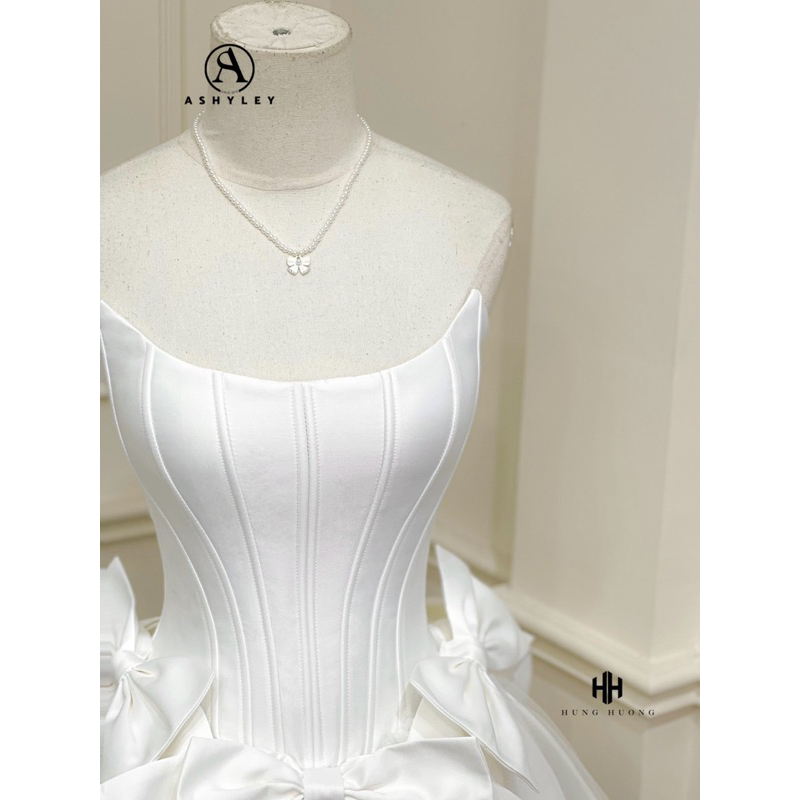 Đầm cup xòe họa tiết nơ voan luxury