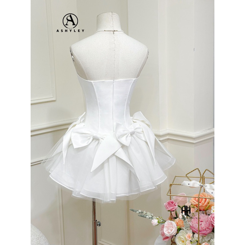 Đầm cup xòe họa tiết nơ voan luxury