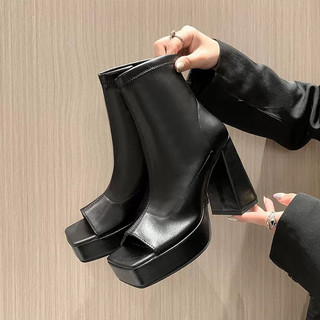 Bốt nữ cao gót hở ngón đế dày sang sịn