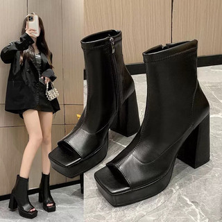 Bốt nữ cao gót hở ngón đế dày sang sịn