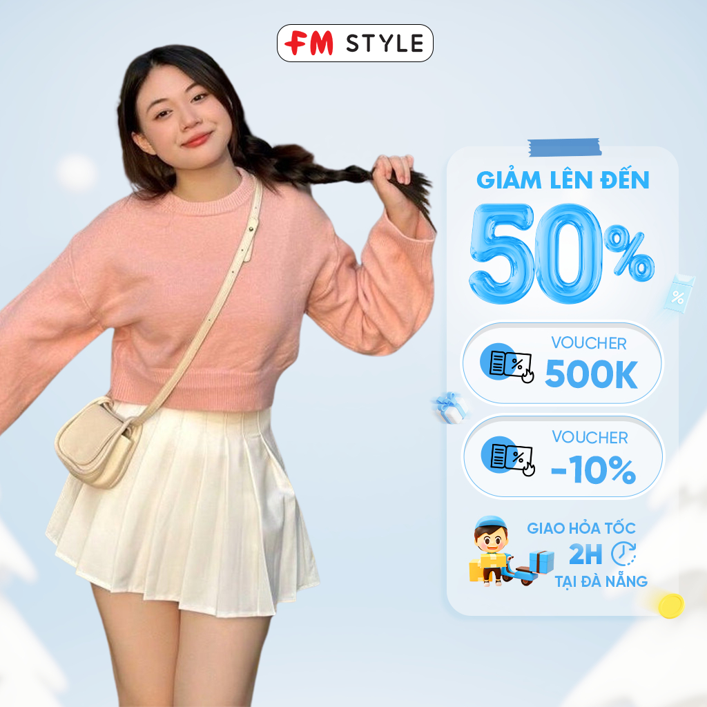 Áo len nữ FMSTYLE cổ tròn tay dài form croptop xinh xắn 23100375