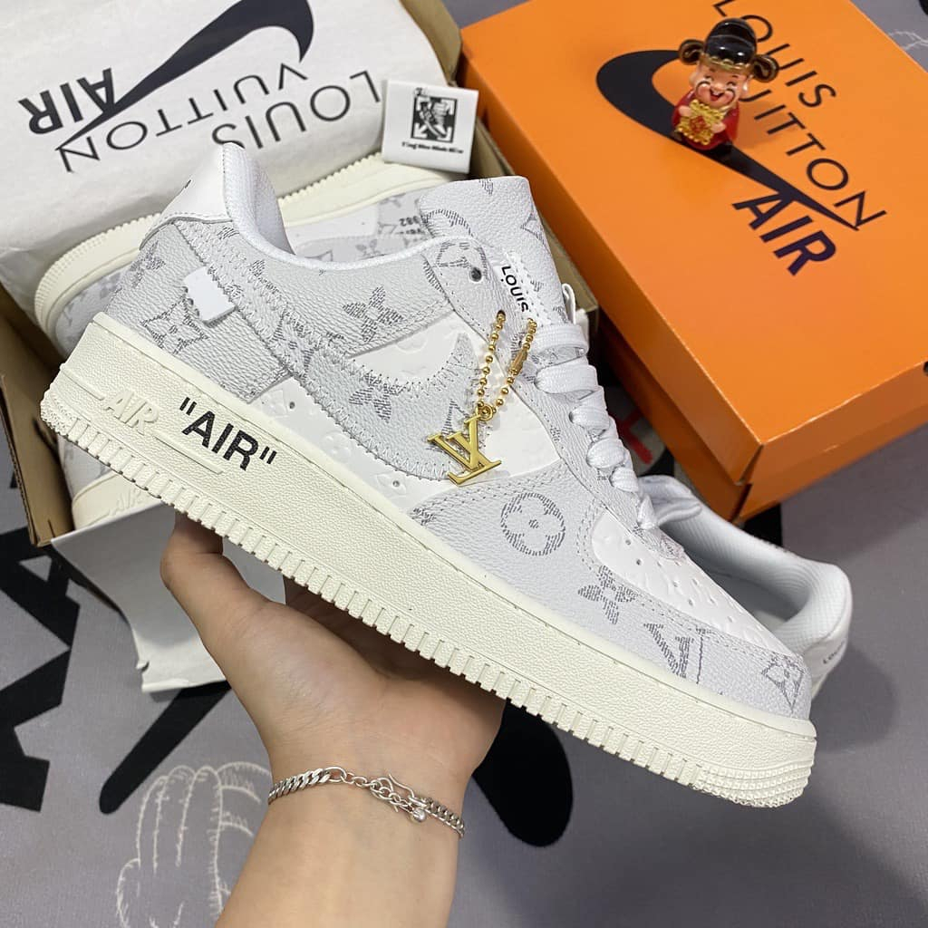 Giày Nike_ AF1 LV Xám Bản Cao Cấp Hót Trend 2023 Nam Nữ, Giày Air Force 1 Louis Vuitton Xám ,Hàng Full Box Bill