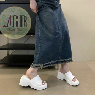 Dép xuồng mũi tròn bản ngang S da đế vuông cao 6 cm