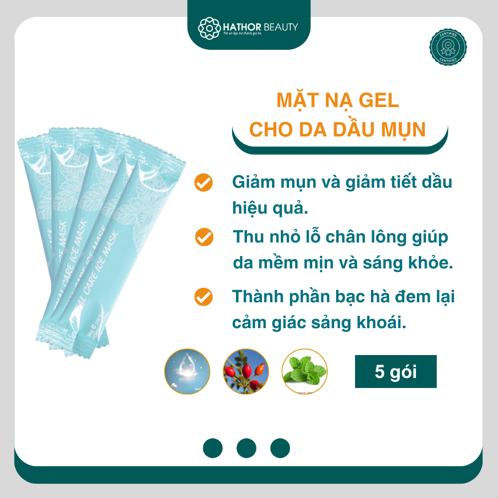 Mặt nạ Gel chiết xuất tinh dầu bạc hà giúp giảm mụn và thu nhỏ lỗ chân lông Hathor Beauty Hộp 20 gói