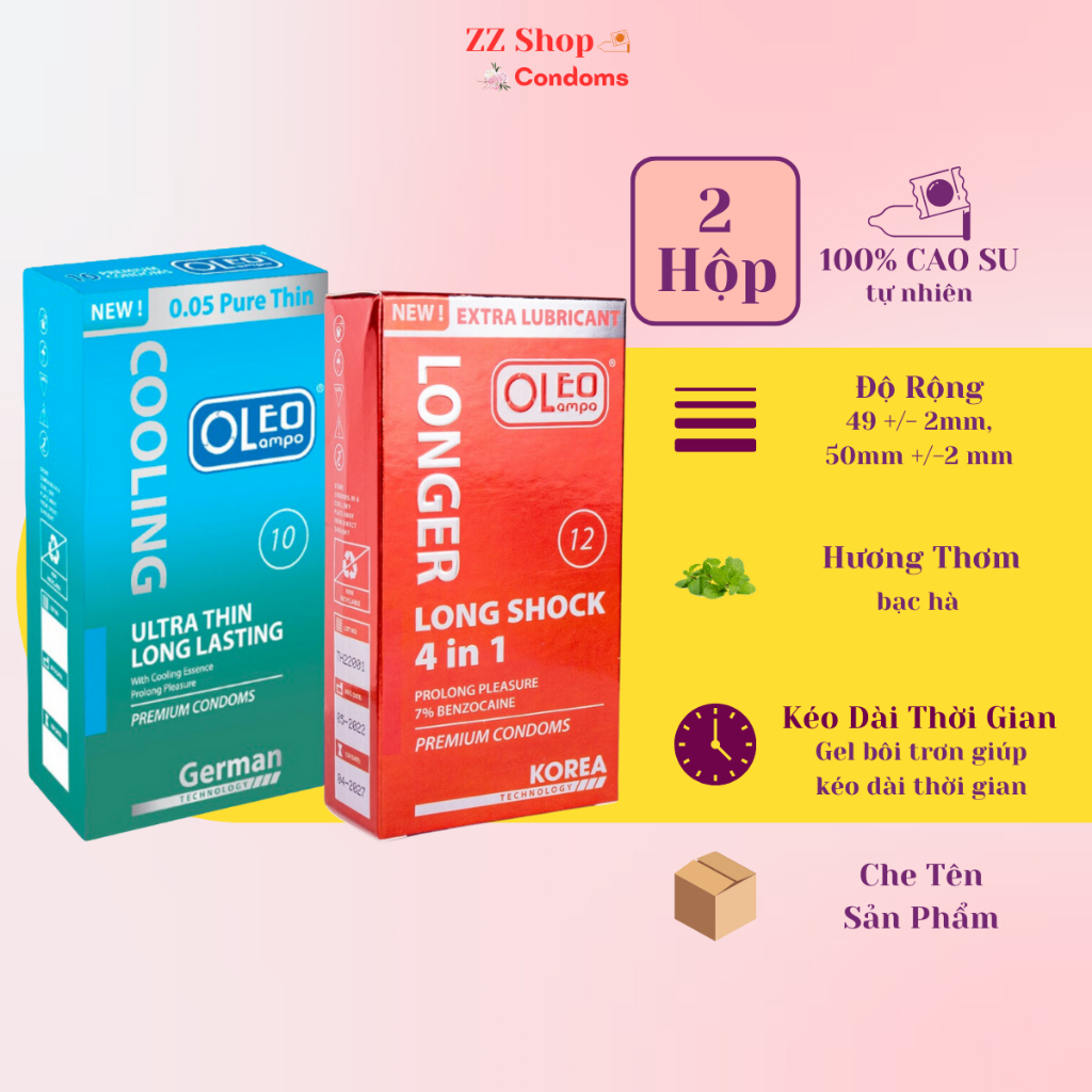 COMBO 2 Hộp OLEO LAMPO COOLING GERMAN Siêu mỏng và OLEO LAMPO LONG SOCK 4in1 Gân Gai, Kéo dài thời gian quan hệ