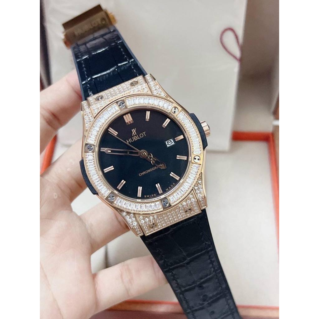ĐỒNG HỒ CẶP HUBLOT GENEVE FUSION Black G full đá  - SIZE 34,42mm- Máy quazt-chống nước- Bảo Hành 24 Thángg