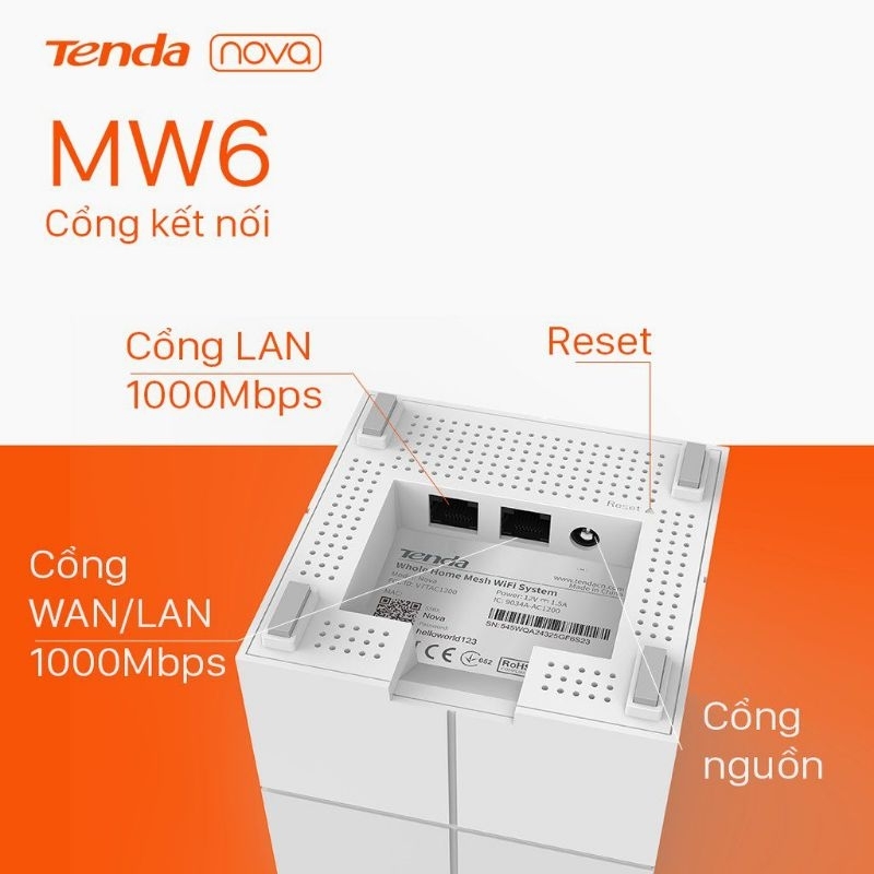 Wifi mesh Tenda Nova MW6 - 2ND kèm nguồn