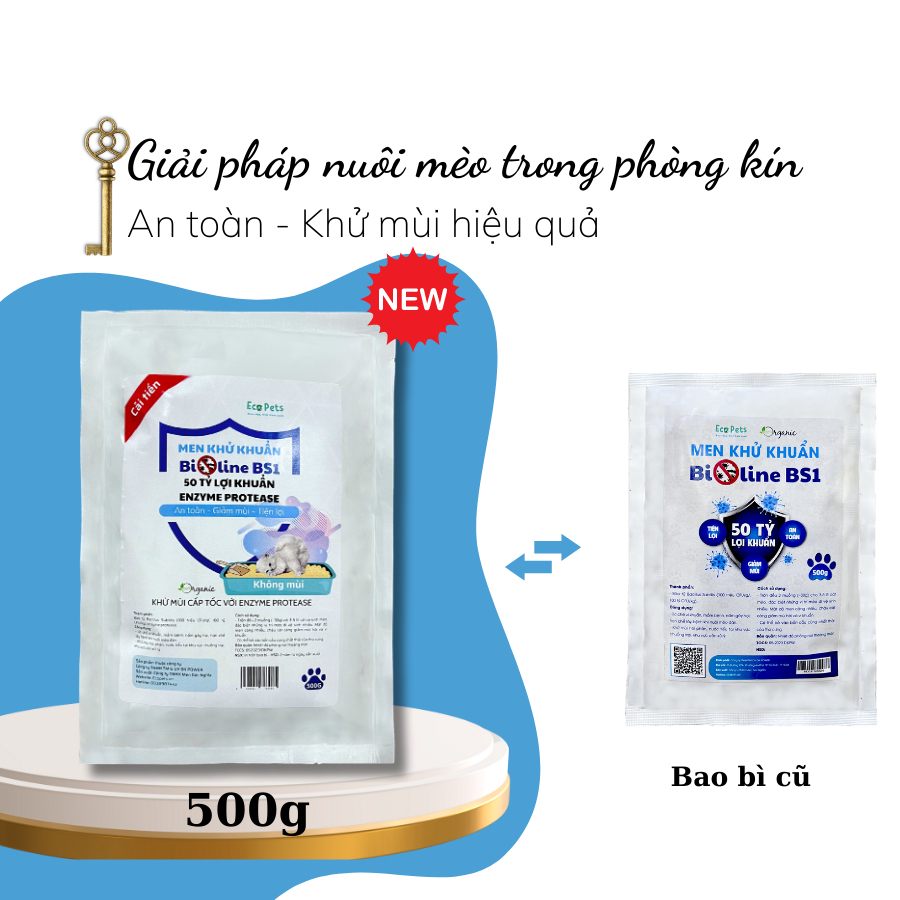 Men khử khuẩn Ecopets Bioline BS1 Cho Cát Vệ Sinh Mèo gói 500gr