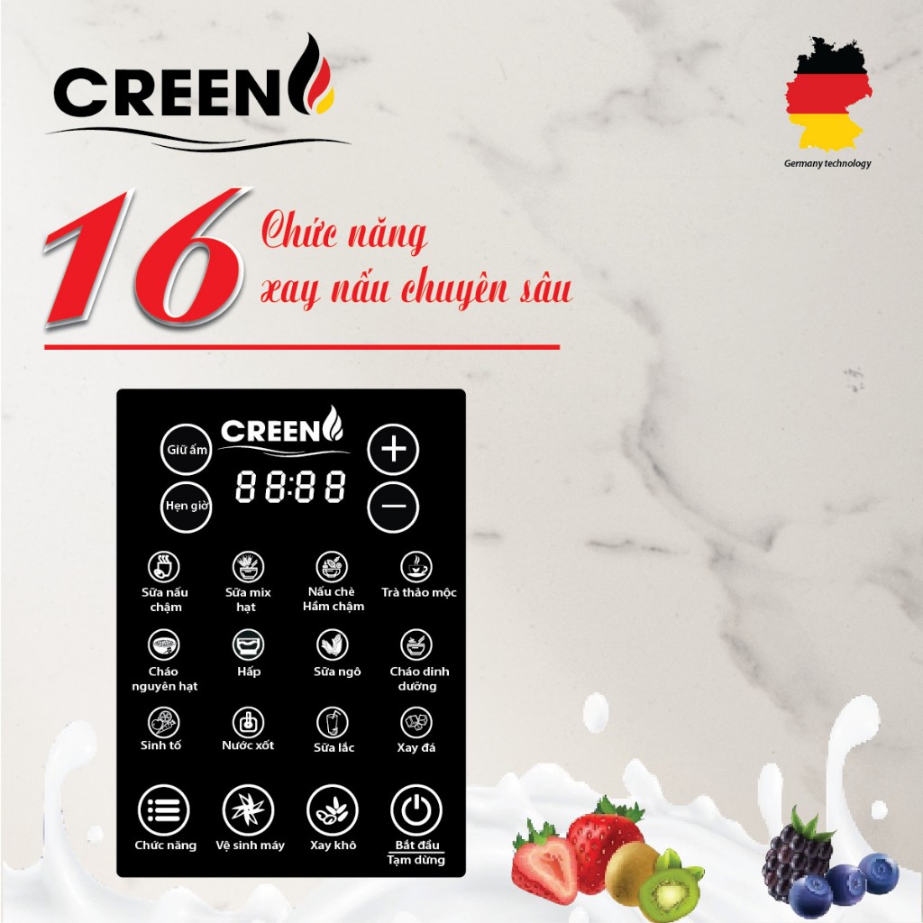 Máy Làm Sữa Hạt Đa Năng Creen BA-138 Plus dung tích 1.75L, Công Suất 1600W, Bộ Giảm Âm Thông Minh (Chính Hãng, BH 24th